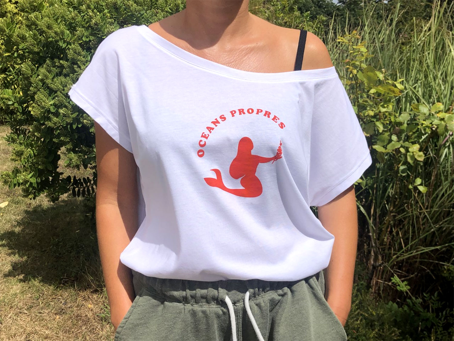 T-Shirt Femme blanc, sirène rouge océan propre