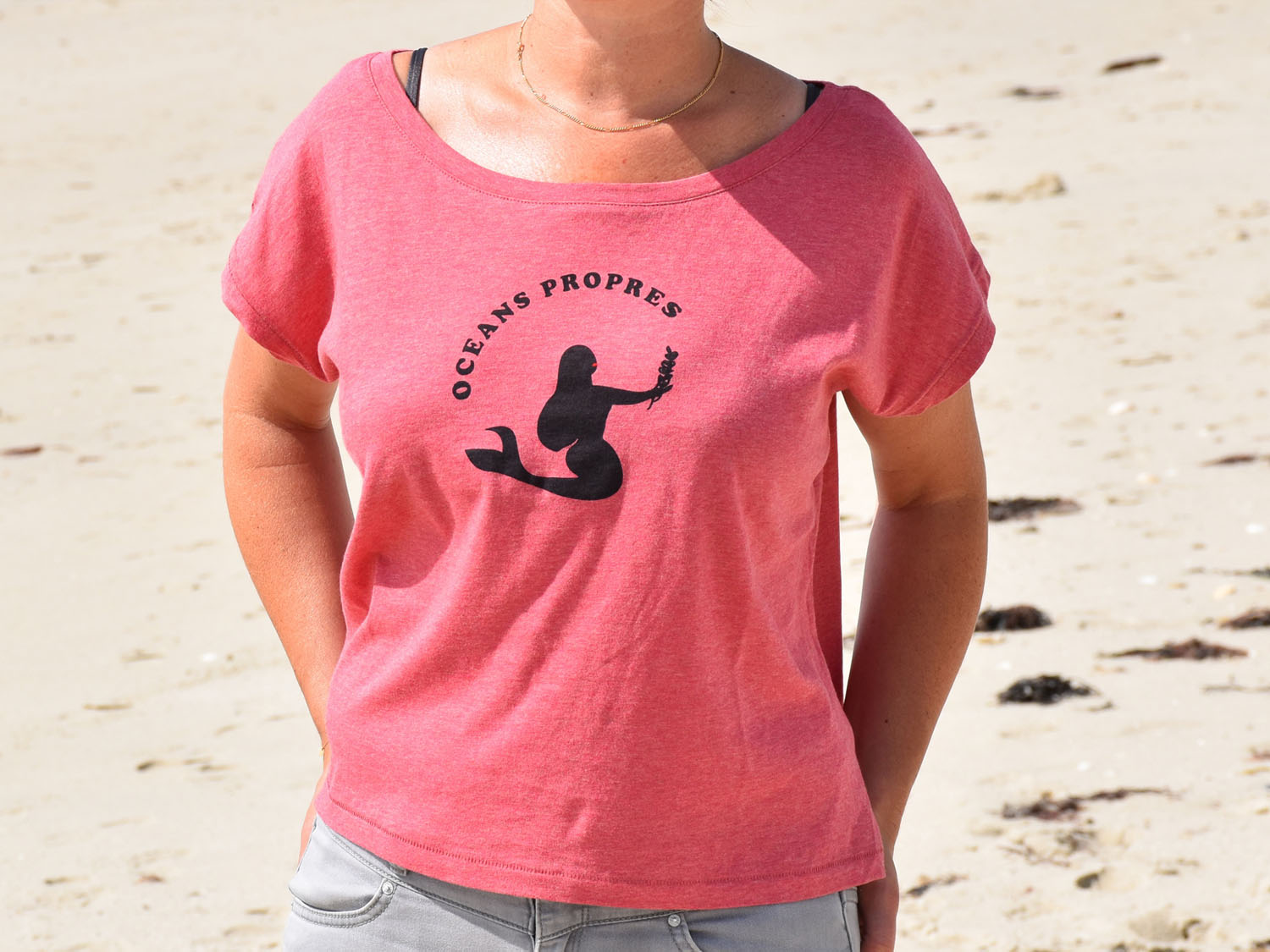 T-Shirt Femme rose, sirène noire