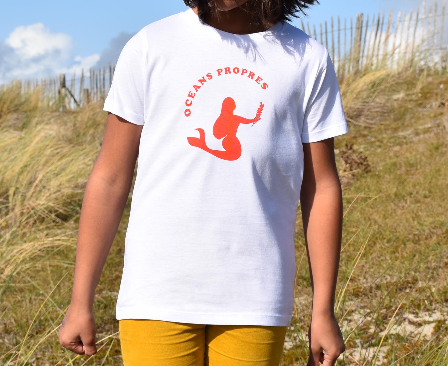 T-Shirt Fille blanc, sirène rouge