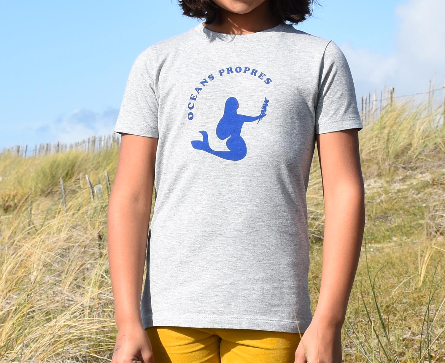 T-Shirt Fille gris, sirène bleue